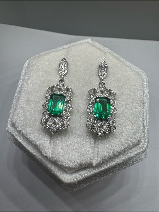 Jewelry - 925 Sterling Silver Gold Plated Lab Created Emerald Stud Earrings